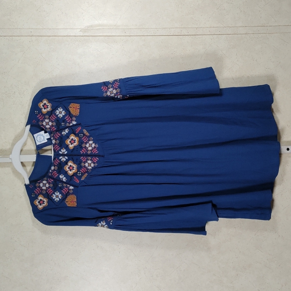 2/$10 04096 Blue Rain teal blue embroidered long sleeve dress XS